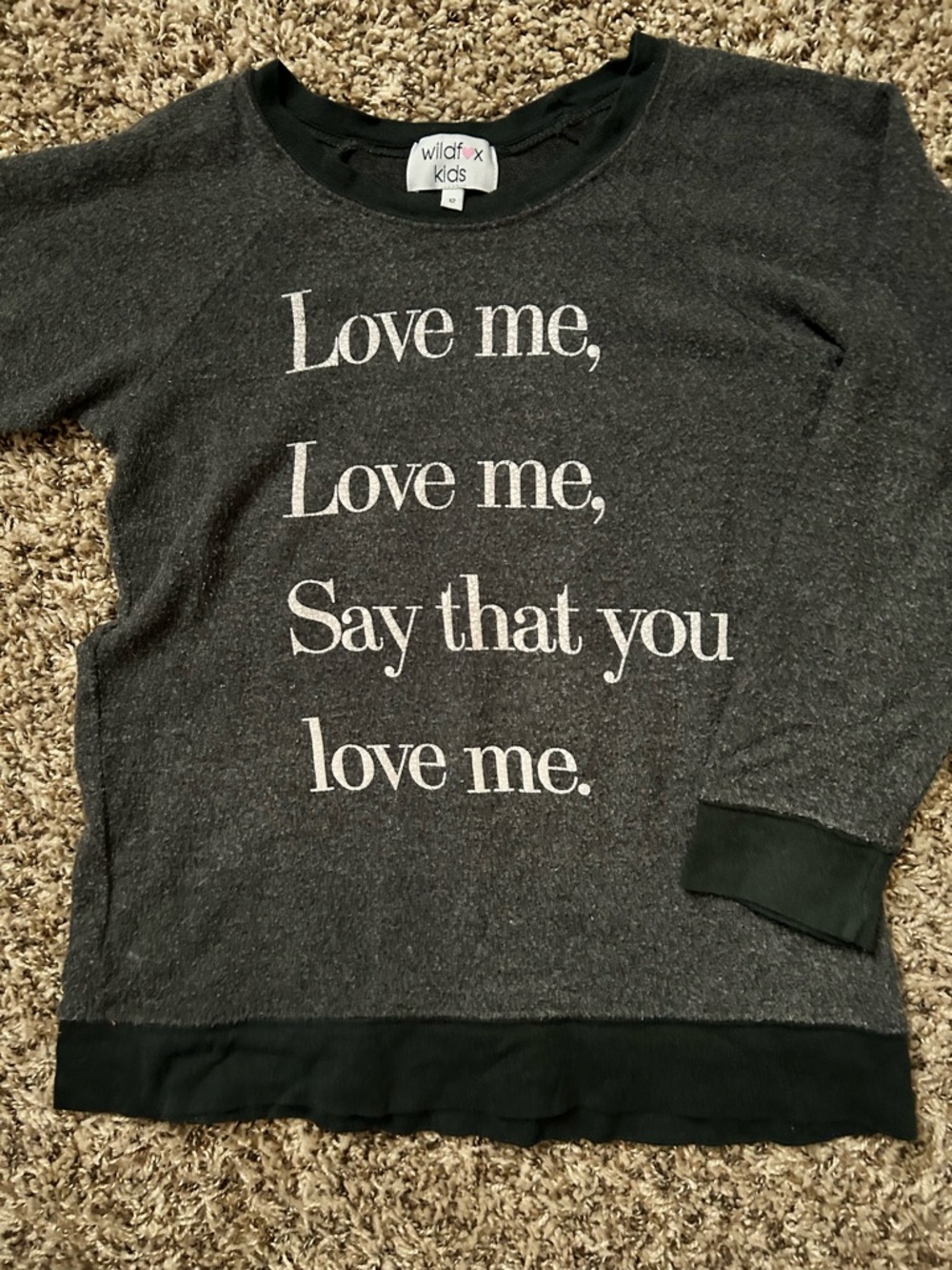 Wildfox Kids Charcoal Gray Sweatshirt with White Text